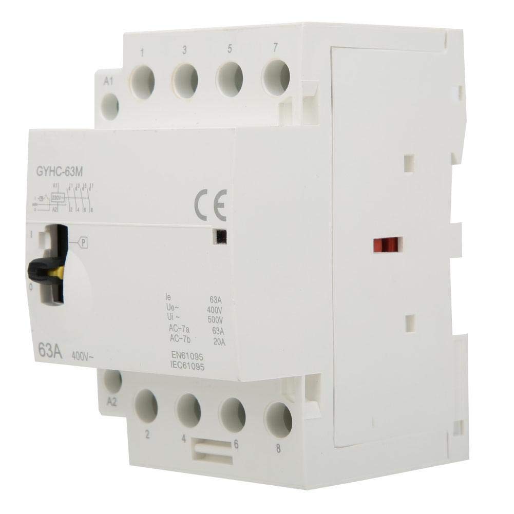Household Mini AC Contactor DIN Rail Mounting 4P 63A 220V 50Hz Normally Open with Manual Control Switch(4NO)
