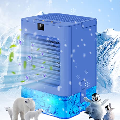 Luftkühler mit 3 Windgeschwindigkeiten und 7 LED-Leuchten, Ventilator Leise, Mobile Klimaanlage mit Wasserkühlung für Schlafzimmer, Büro, Wohnzimmer & mehr
