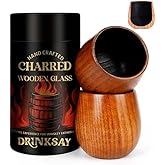 DrinkSay Charred Wooden Bourbon Glass – The Original Handcrafted Old Fashioned Whiskey Glass, Oak Whiskey Tumbler, Whiskey Gifts for Men, Dad or Brother, Bourbon Gifts for Men, Birthday Gift