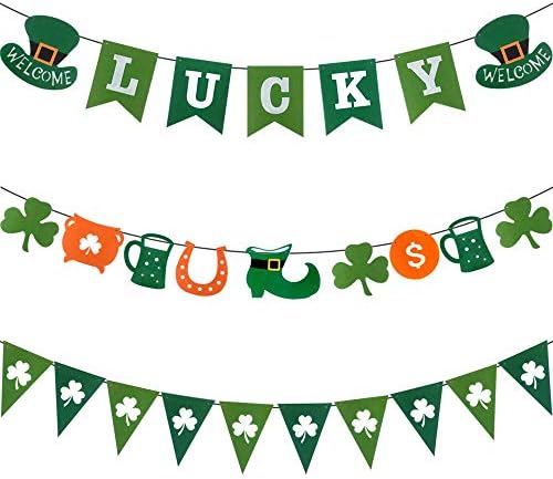 Sayala 3Pack Shamrock Clover Garland Ribbon Banner Green - St. Patrick 's Day Decorations Party Supplies Ornament