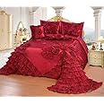 OctoRose Royalty Oversized Bright Red Wedding Bedding Bedspread | Cute Bed Set for Queen Size (102x110) | 5-Piece Set with 2 Pillow Sham, 1 Square Pillow, & 1 Neck Roll