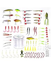 Vang 104 pcs señuelos de pesca cebos señuelos Señuelos incluyendo gusanos, Jigs, Topwater Crankbaits anzuelos de plástico, caja de aparejos y más juego de Kit de señuelos de engranajes de pesca con 1,640.4 foot línea de pesca