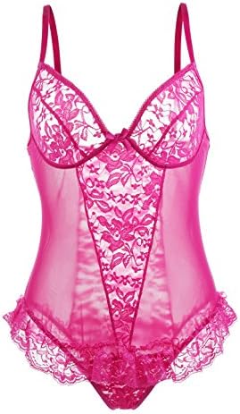 Anlove Womens Plus Size Lace Bodysuit Teddy Sexy Lingerie Nightwear (Rose Red, 3XL)