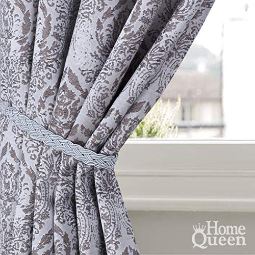 Home Queen Hand Braided Curtain Tie Back, Buckle Holdback Drapery Curtain Tiebacks, 2 Rope Belt Curtain Tie with 2 Metal Hooks, Grey