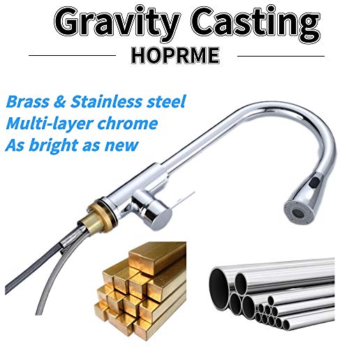 Kitchen Faucet Pull Down Chrome Stainless Steel Wrench Sink Brass Modern Single Handle Hole Waterfall Cold Hot Water with Widespread Sprayer for Home Bar