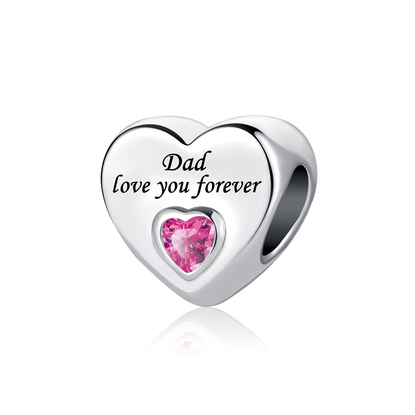 Dad Love You Forever Pink Heart Charm fits Pandora Bracelets Birthday Jewellery Charms Beads Gift for Daughter Sweetie from Daddy Father