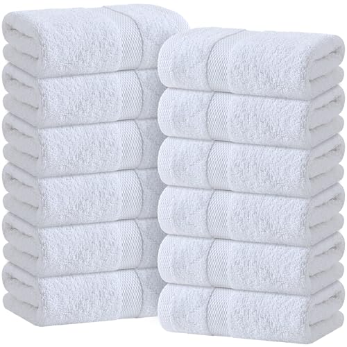 White Classic | 12 Pack 40x68 cm | Wealuxe White Hand Towels for Bathroom, Cotton Hand Towel Bulk for Home Kitchen, Gym and Spa, Saloon Soft Extra Absorbent Quick Dry Terry Towels Set | 12 Pcs, White