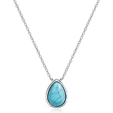 Teppdfann Turquoise Teardrop Necklace for Women – Silver Teardrop Turquoise Necklace with Genuine Stone, Silver Boho Gemstone Jewelry for Gift
