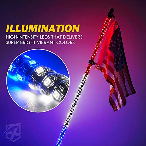 Xprite-4FT-LED-Spiral-Whip-Lights-Waterproof-Flag-Pole-Safety-Antenna-with-Flag-for-Can-Am-Maverick-X3-Sand-Dune-Buggy-UTV-ATV-2020-Polaris-RZR-XP-4X4-Offroad-Truck-4-Wheels-2PCS