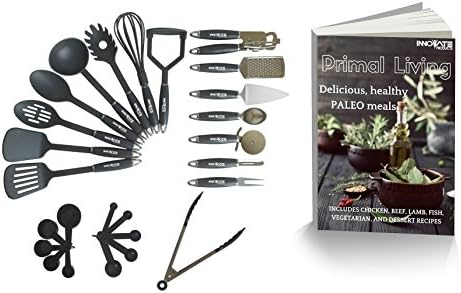 Deluxe 26-piece (28 Uses) Cooking Utensils with Elegant Handle - Paleo Recipe eBook Included