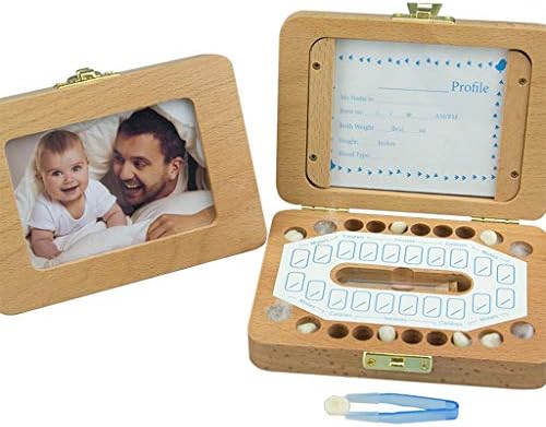 Kids Boy&Girl Tooth Box Wood Storage Organizer Baby Save Milk Teeth Collecting (English sticker)
