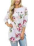 Dokotoo Womens Summer Fall Amazon Peasant Casual Long Sleeve Floral Print Tunic Blouses and Tops White X-Large