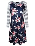 AMZ PLUS Plus Size Women Bracelet Sleeve Striped Floral Print Casual Mini Shift T-Shirt Dress