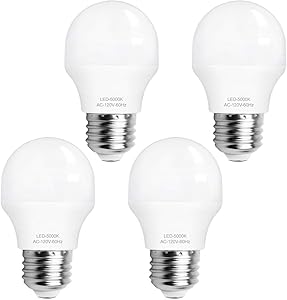 LED Light Bulb 40W Equivalent, 4W A15 Appliance Bulbs 5000K Daylight E26 Medium Base 120V 420 Lumens for Fridge and Ceiling Fan, Pack of 4