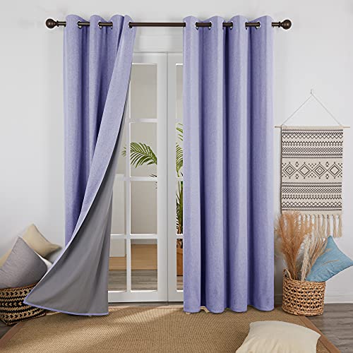 Deconovo Faux Linen Full Blackout Curtains Energy Saving Theraml Insulated Curtains for Bedroom with Coating Back Layer 46 x 54 Inch Light Purple 1 Pair