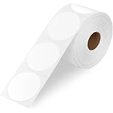 2 Inch Circle Thermal Labels, Self Adhesive 2x2 Direct Thermal Labels Round, White, 750 Sheets per Roll, 1 Roll