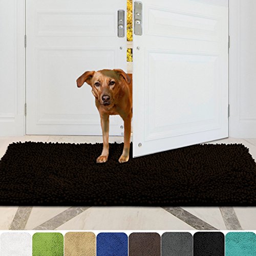 Mayshine 31x59 inch Absorbent Microfiber Quick Drying Chenille Shaggy Machine-washable Dog Runner Door mat - Black