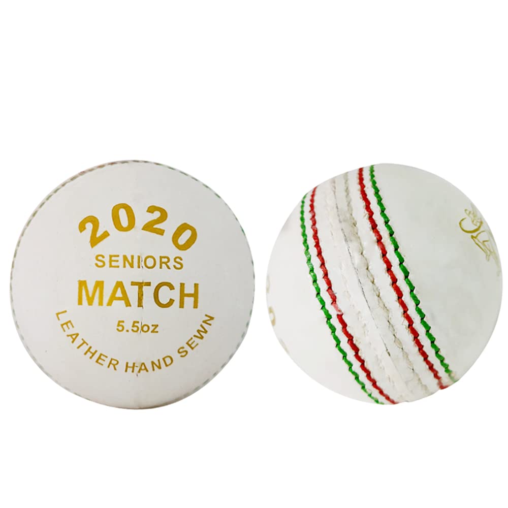 Kosma Set of 2 Leather Cricket Balls | Standard Size - 5.5 oz / 156 grams | Vegetable Tanned Leather Ball for Cricket Practice | White: Colour