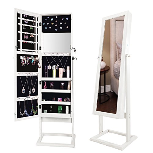 Bonnlo Jewelry Armoire Mirror with Lock & Keys, LEDs Feature
