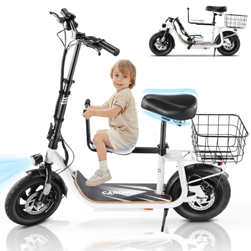 Photo 1 of Caroma 560W Peak Electric Scooter with Seat, 12 Miles Max Range Electric Scooter for Adults&Teens, 20mph Top Speed Foldable Commuter Ebike, Adjustable E-Scooters with Basket
