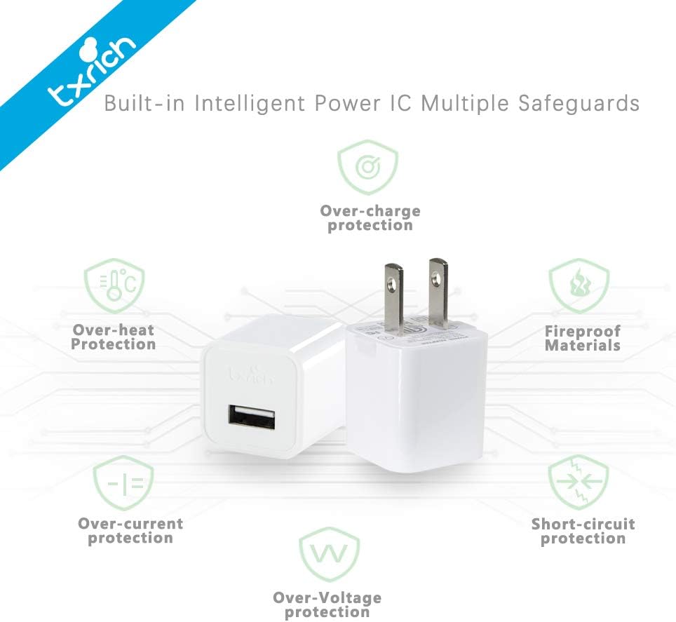 TXRICH USB Wall Charger, 5V/1A 3-Pack (ETL Listed) Charger Brick Base Adapter Charging Block Charger Cube Plug Charger Box.(A-White): Home Audio & Theater