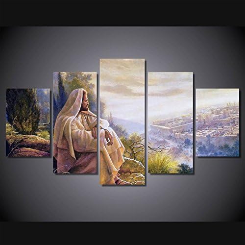 Print 5 pcs canvas wall art print Jesus default painting wall art picture home Decor Canvas Art Print Painting on canvas PT0761,medium,framed