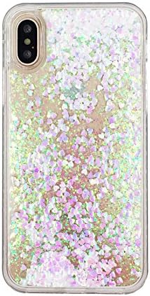 iPhone X case Liquid Glitter Bling Flowing Shiny Rainbow Holo hearts Fashion Sparkle Creative Design Dynamic for iPhone X + Tempered Glass Screen Protector For iPhone X