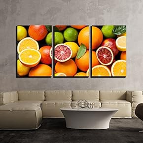 Fresh Citruses Oranges Lemons and Limes Top View x3 Panels