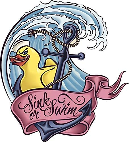 Magnet Tattoo Style Sink or Swim Duck Wave Anchor Cartoon Art Vinyl Magnet (8" Tall)