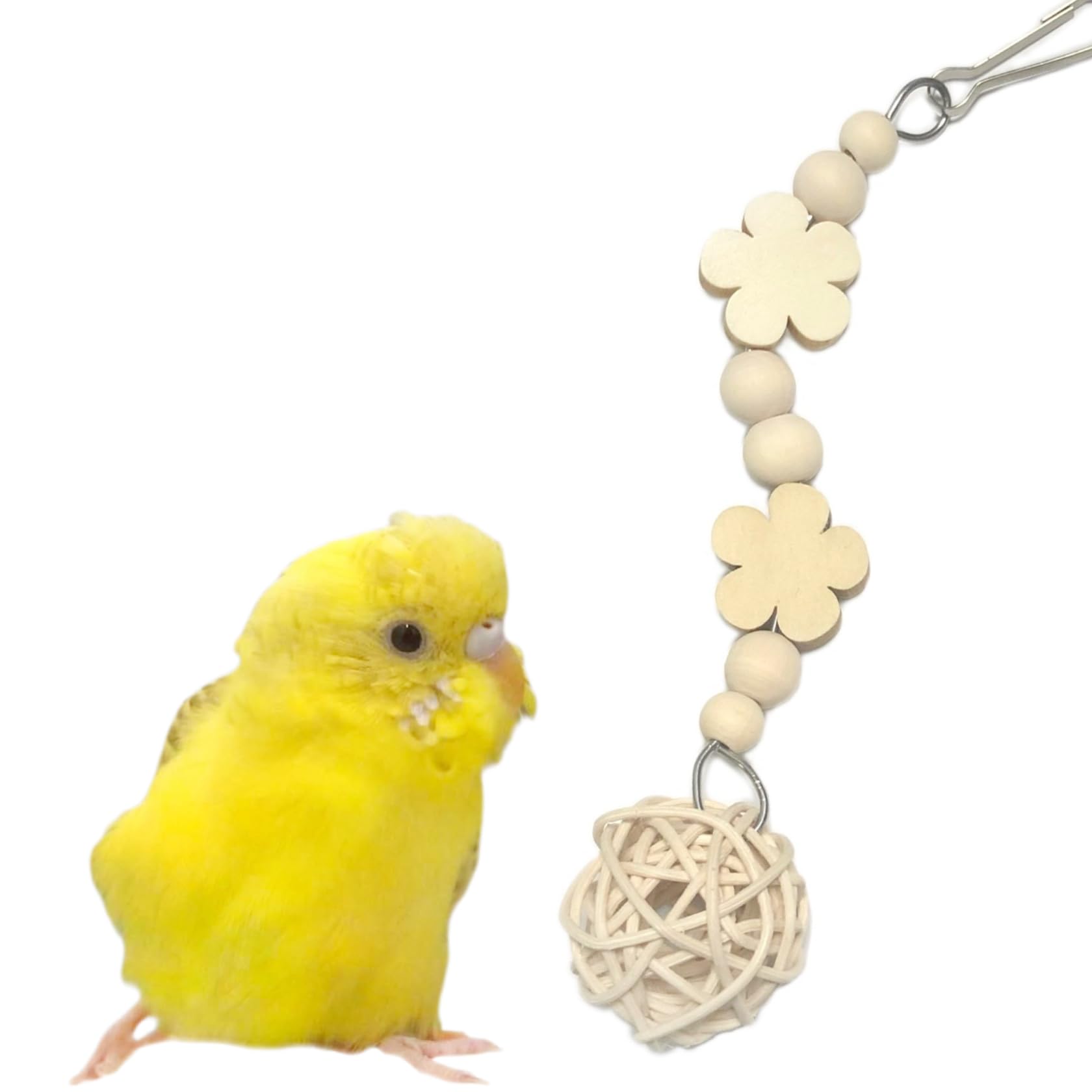 セキセイインコ 木製かじりおもちゃ フラワー×ラタンボールの商品画像