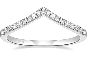 Arvaleff 925 Sterling Silver Rings for Women Ladies Wedding Band V Shaped Heatbeat Pattern Cubic Zirconia Engagement Eternity Ring Thin Stackable Comfort Fit Size 4-12
