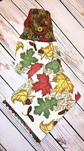 A handcrafted hanging kitchen towel that is sure to please anyone on your holiday listl One of a kind gifts that can be used all year. Falling Leaves Terry Velour Towel.