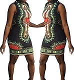 SheKiss Women's Traditional African Print Dashiki Bodycon Sleeveless High Collar Dress