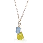 Raw Peridot and Aquamarine Natural Crystals Pendant Necklace, Raw Gemstone, Energy Healing Crystals, Birthday, Gift for Her, Gemstone Jewelry 18 inch AAA+ Quality (Peridot & Aquamarine)