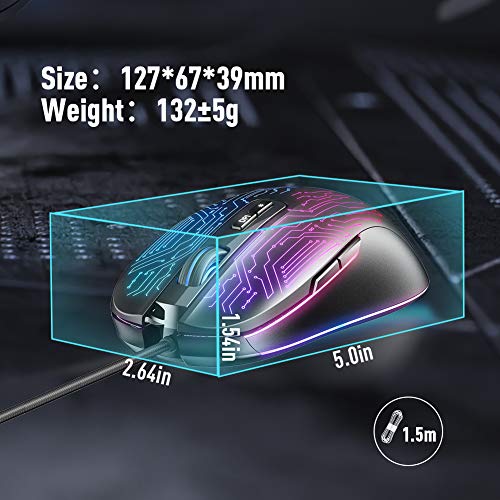 Gaming Mouse, 7 Macro Programmable Buttons, 4800DPI Adjustable, Optical Tracking, Ergonomic Design, RGB Backlight, Inphic Gaming Mice for PC Laptops Gamer, USB 1.5M Wire Compatible with Windows