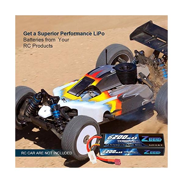 Zeee 7.4V 60C 6200mAh 2S RC Lipo Battery Hardcase with Deans Connector for RC Vehicles Car Truck Truggy Boat(2 Pack) – Bild 8