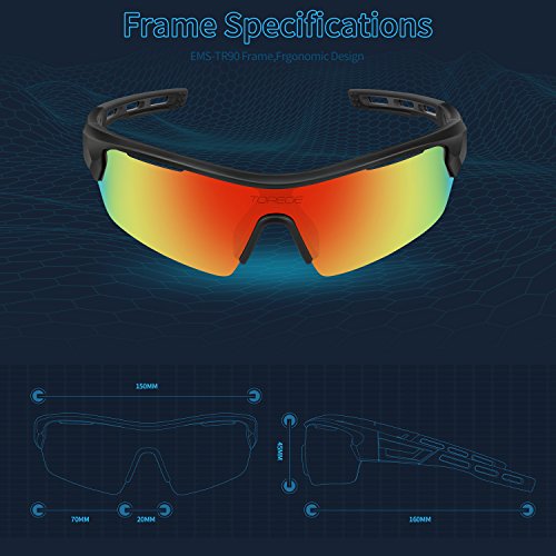 Ukoly Polarized Sports Sunglasses – 3 Interchangeable Lenses (Gray, REVO, Yellow), TR90 Frame For Cycling, Running, Driving