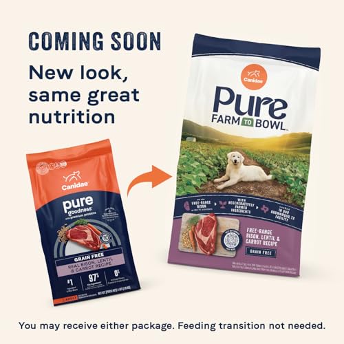 CANIDAE PURE FARM TO BOWL FREE-RANGE BISON, LENTIL & CARROT, ADULT, GRAIN-FREE DRY DOG FOOD, 10LB