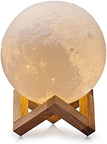 CPLA Lighting Night Light LED 3D Printing Moon Lamp, Warm and Cool White Dimmable Touch Control Brightness with USB Charging, Home Decorative Lights Baby Night Light, Diameter 5.7 inch