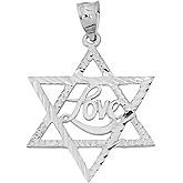 Claddagh Gold 925 Sterling Silver Jewish Charm Love Script Star of David Pendant