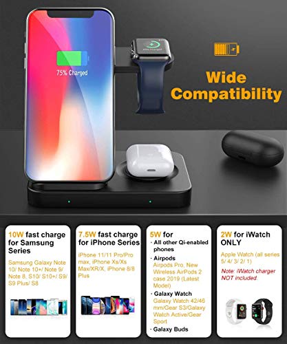 ایگرد | قیمت و خرید MoKo 3 in 1 Wireless Charger Stand, 10W Qi Fast  Charging Dock Station Compatible Galaxy Watch 3 41mm/45mm/42mm/46mm/Active  2/1/Buds/S20, iPhone 12/12 Pro/11/SE/Apple Watch SE/6/5/4/3/2/Airpods Pro/2
