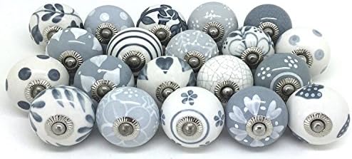 20 Knobs Hand Painted Ceramic Cabinet Drawer Pull (Grey & White)