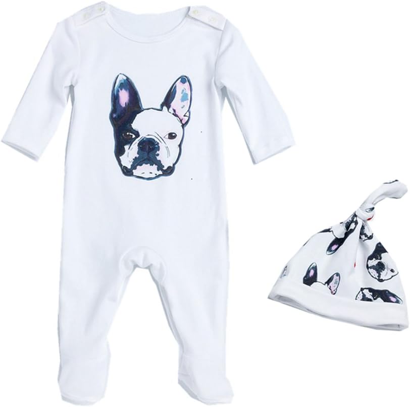 Beide Baby Boys Girls Unisex One Piece Bulldog Footies Pijama with Hat