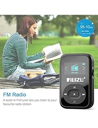 RUIZU   Bluetooth Reproductor de MP3 8 GB, Clip Deporte reproductor de mp3 con radio FM, visualización OLED de 1.1inch, Mini Reproductor de MP3 para correr soporta hasta 64 GB, Negro