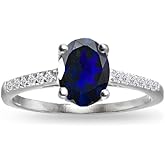 B. BRILLIANT Sterling Silver Created Blue Sapphire & White Topaz Oval Crown Ring for Women, Sizes 5-10
