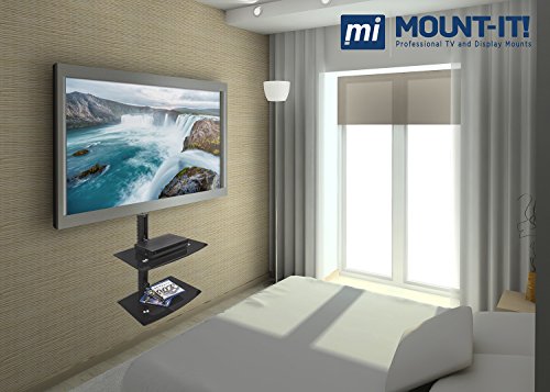 Mount-It! MI-817 Floating Wall Mounted Shelf Bracket Stand for AV Receiver, Component, Cable Box, Playstation4, Xbox1, VCR Player, Blue Ray DVD Player, Projector, Load Capacity 44 lbs, Two Shelves, Tinted Tempered Glass