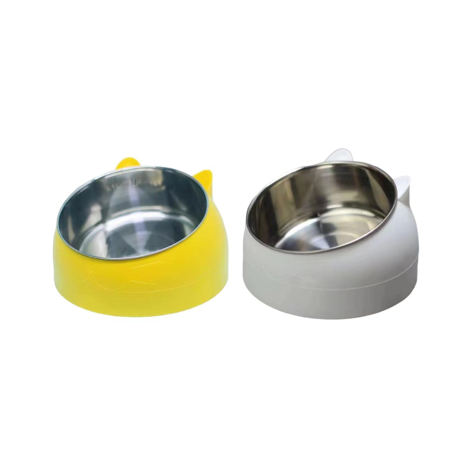 2 Pack Stainless Steel Pet Cat Bowl, Cat Food Bowl, Cat Water Bowl (200 ml, yellow+white)