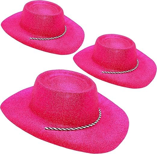 Toyland® Pack of 3-34cm (13") Pink Glitter Cowboy Hats - Festivals, Concerts, Fancy Dress & Hen Do Accessories - 10 Colours Available