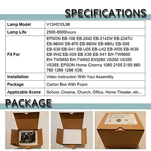 image for LOUTOC Projector Lamp Bulb V13H010L96 for Epson ELPLP96 Powerlite Home