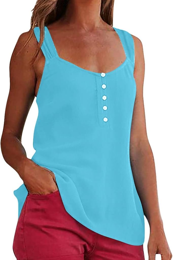 Holzkary Women's Plus Size Pure Color Blouse Casual Loose Tunic Shirts Tank Tops with Buttons